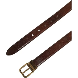 Brown Leather Gold Tone Metal Buckle Belt