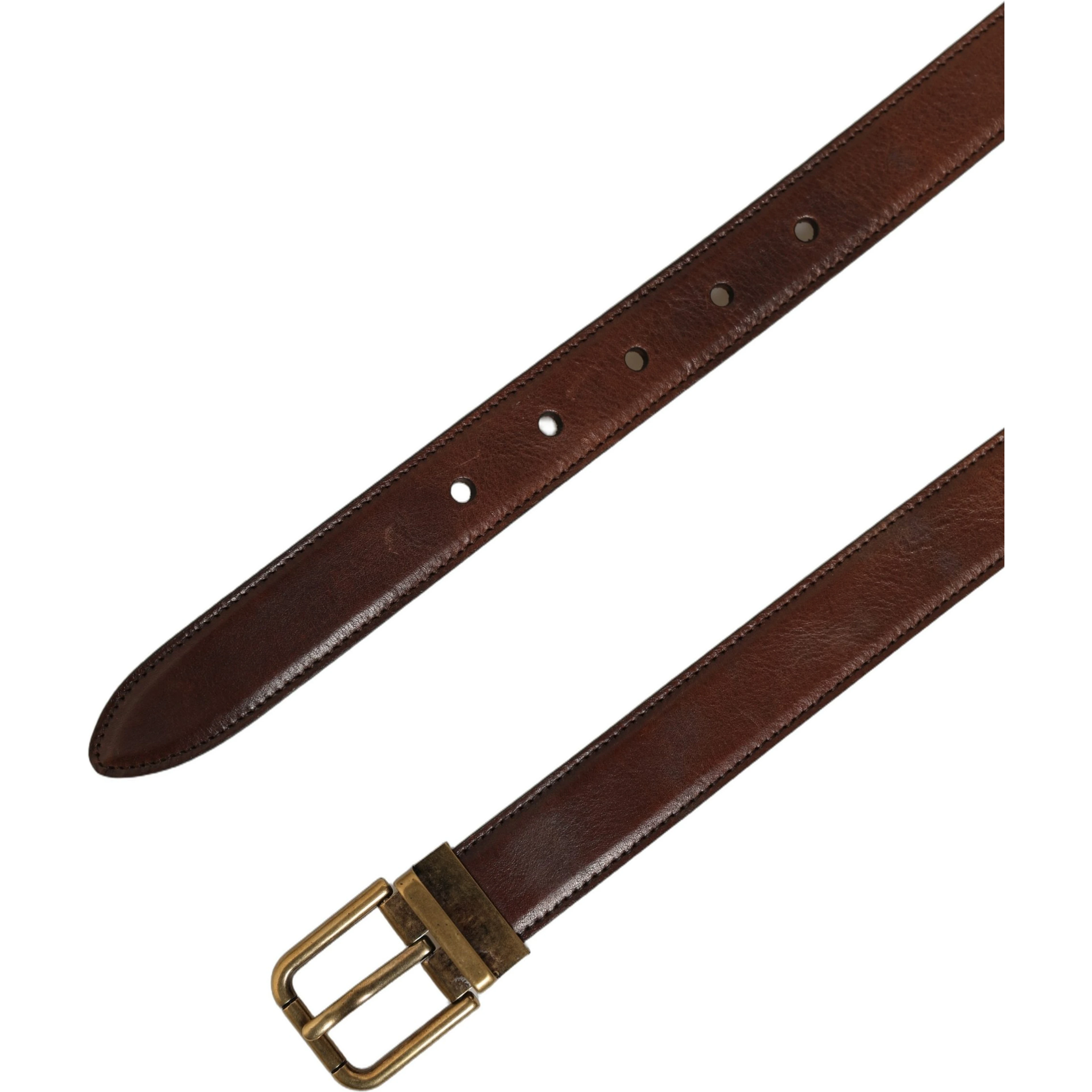 Brown Leather Gold Tone Metal Buckle Belt