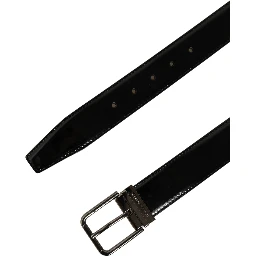 Black Patent Leather Silver Metal Buckle Belt