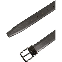 Dark Gray Leather Metal Buckle Classic Belt