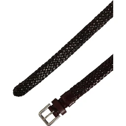 Dark Brown Woven Leather Metal Buckle Belt