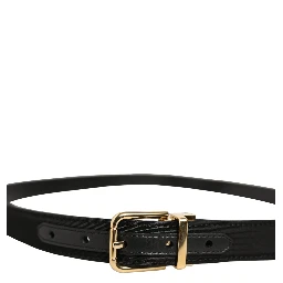 Black Canvas Leather Gold Metal Buckle Belt