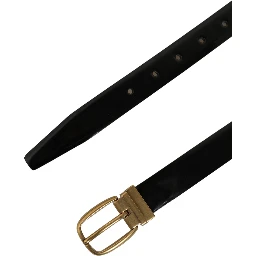 Black Classic Leather Gold Tone Buckle Belt