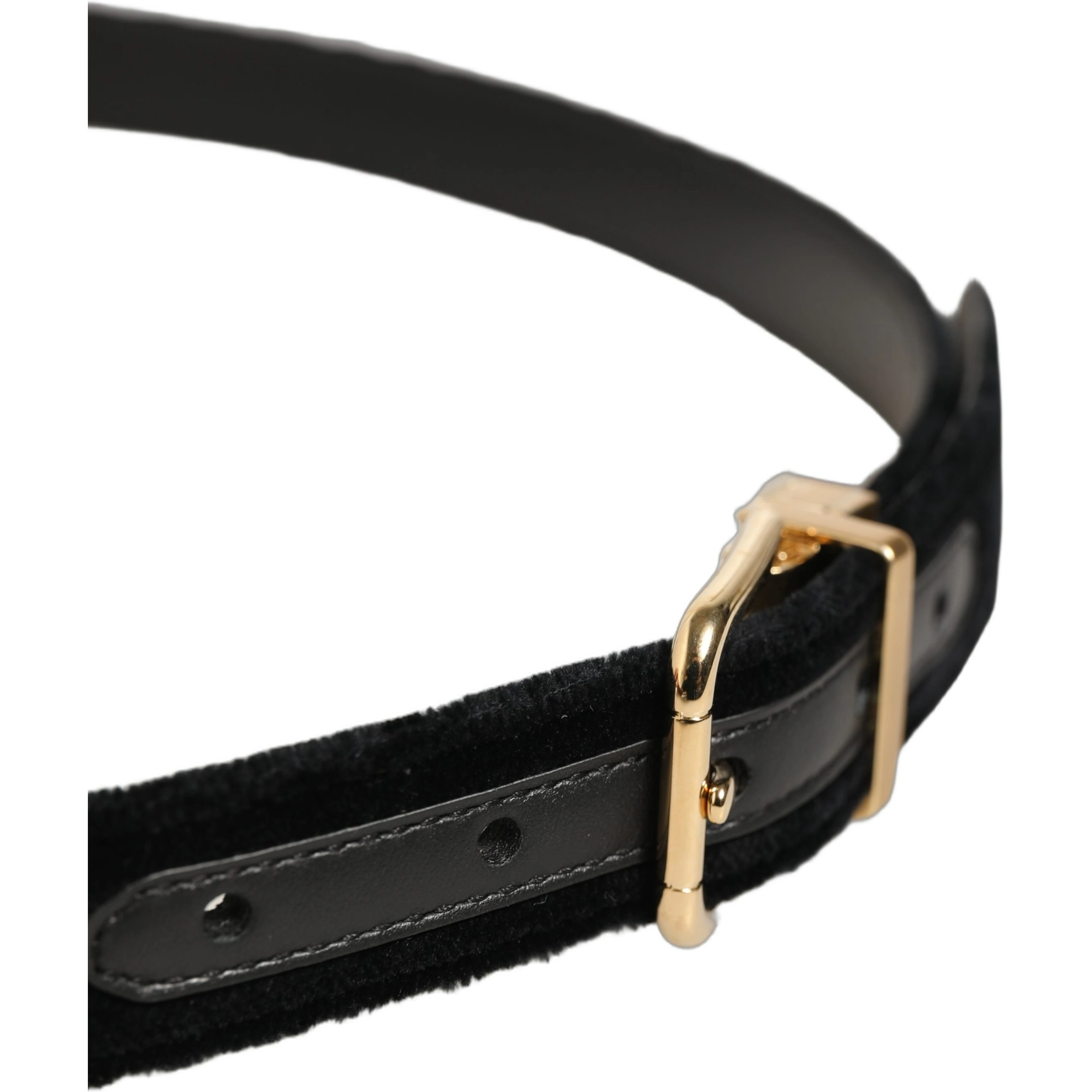 Men Black Velvet Gold Tone Metal Buckle Belt