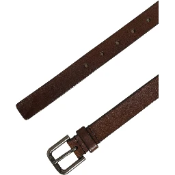 Brown Leather Silver Tone Metal Buckle Belt