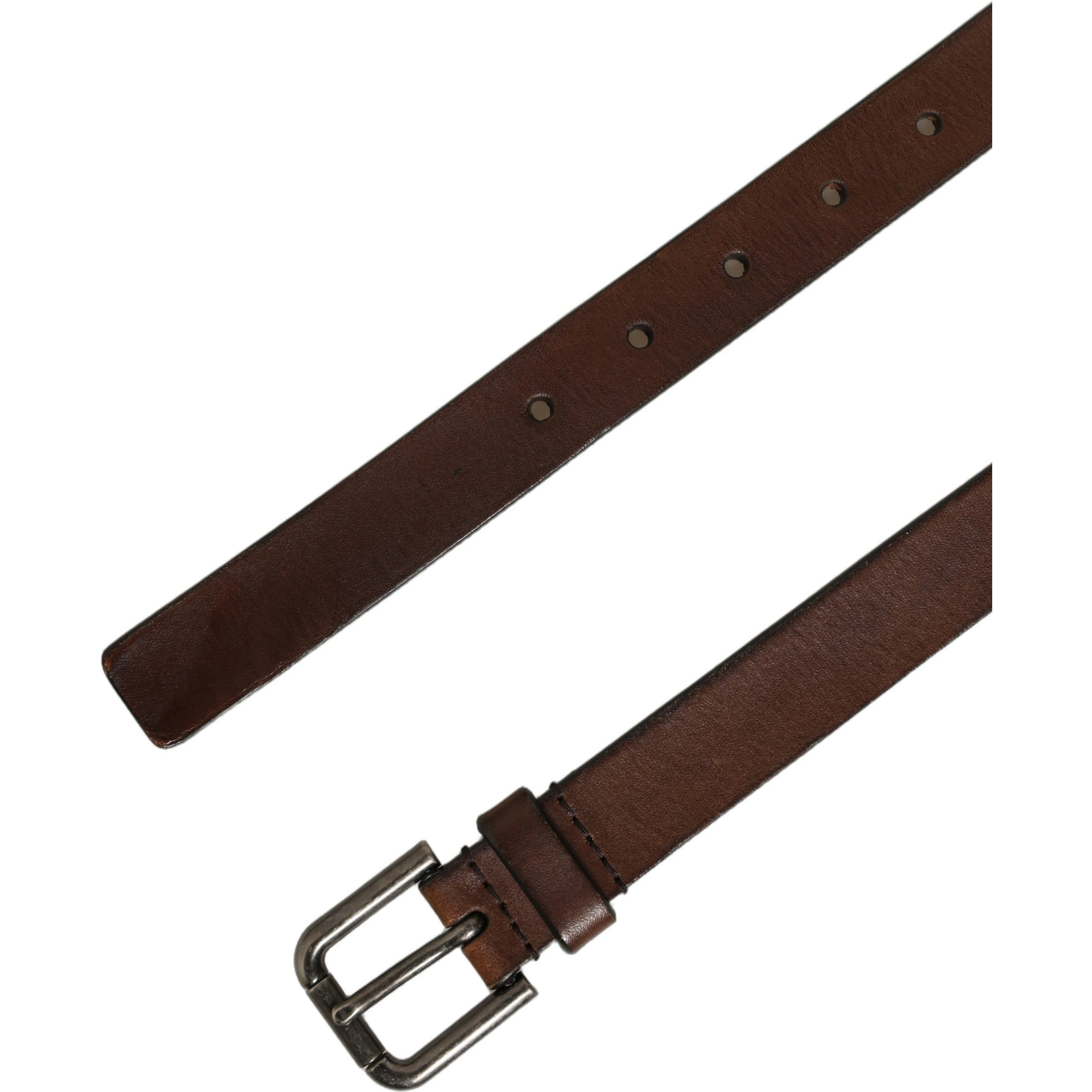 Brown Leather Silver Tone Metal Buckle Belt