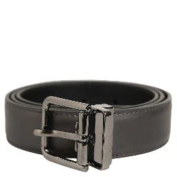 Dark Gray Leather Metal Buckle Classic Belt