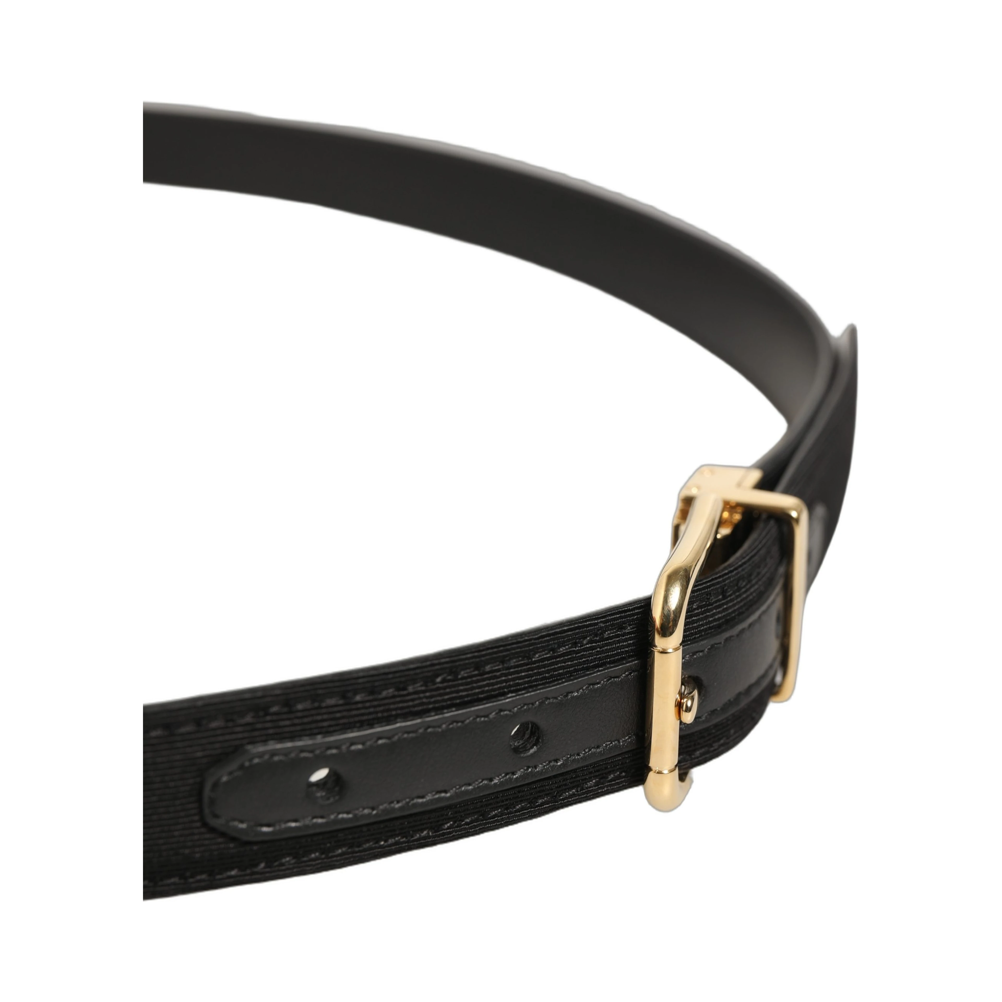 Black Canvas Leather Gold Metal Buckle Belt
