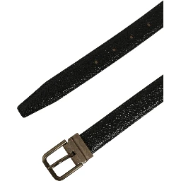Men Black Calf Leather Gold Metal Buckle Belt