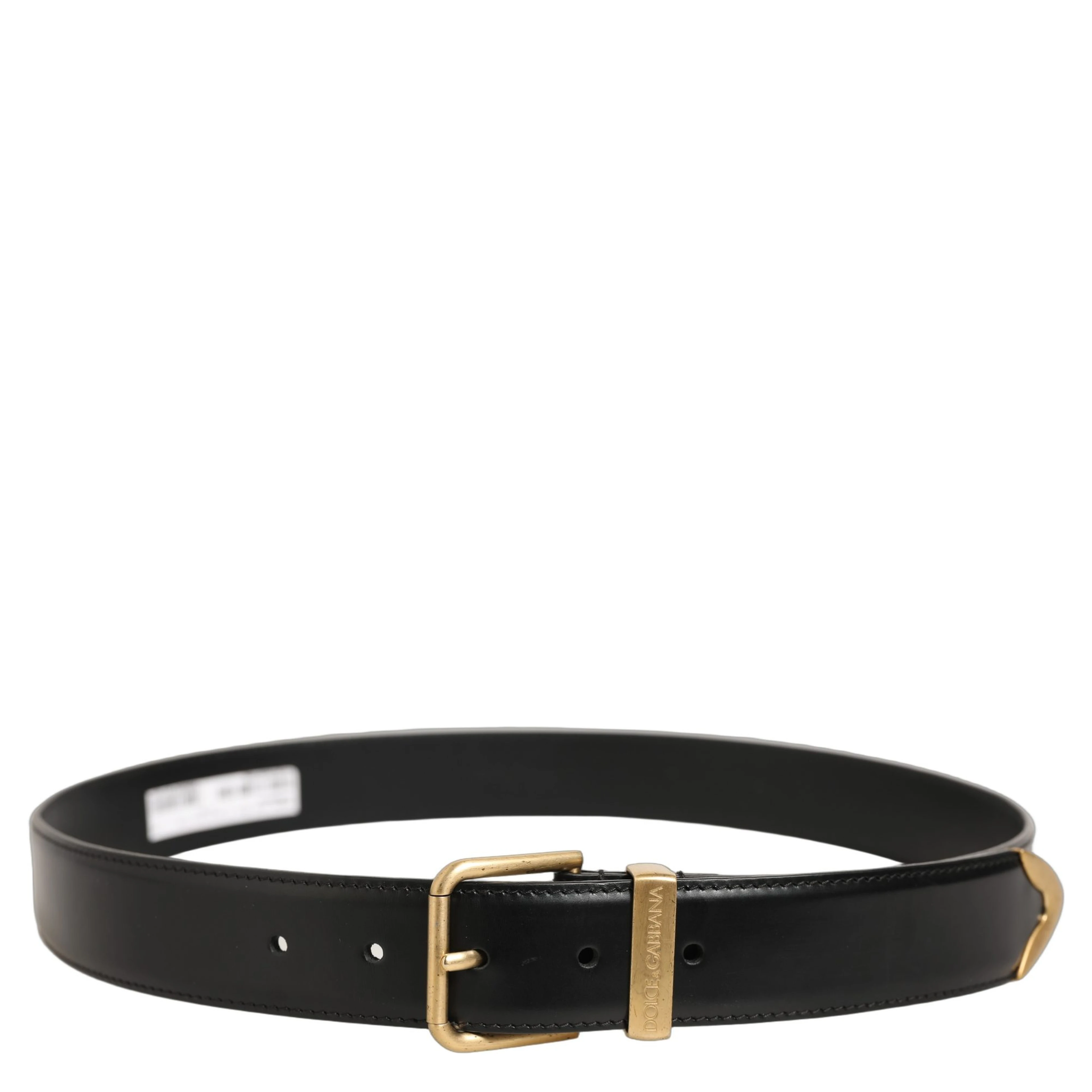 Black Leather Gold Logo Engraved Buckle Belt