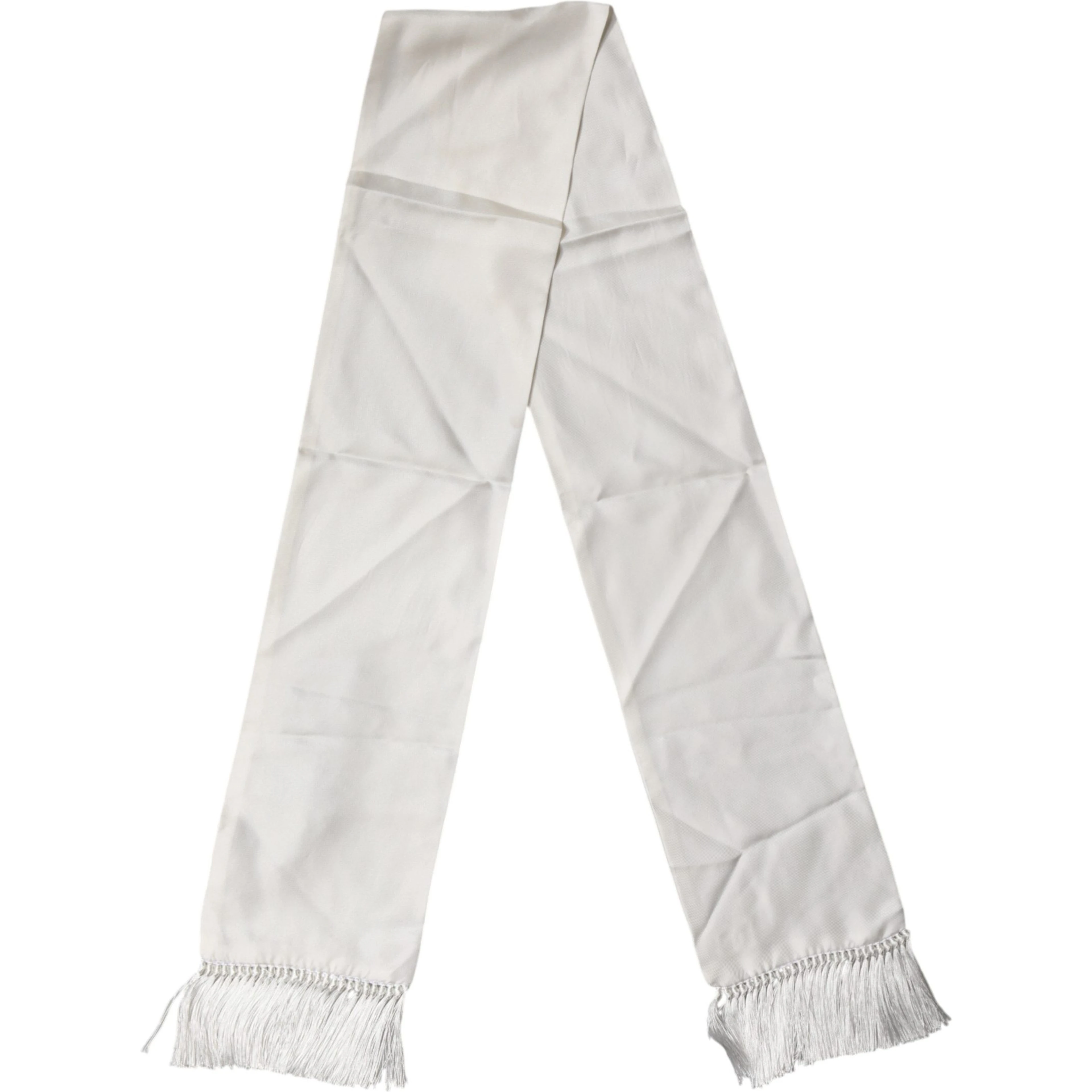 Men White Silk Fringed Edge Lace Stole Scarf