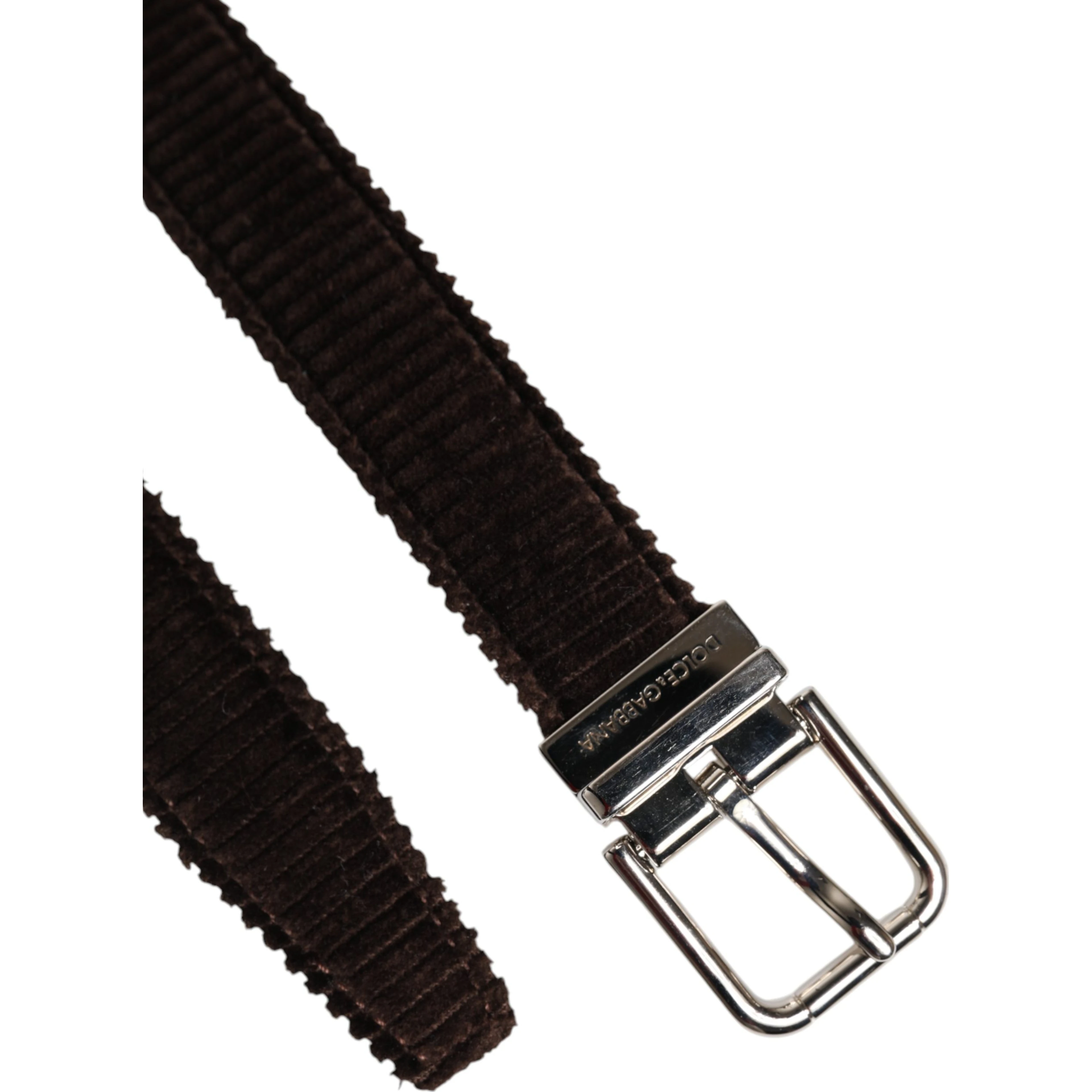 Men Brown Velvet Ridged Silver Buckle Belt