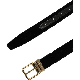 Men Black Velvet Gold Tone Metal Buckle Belt