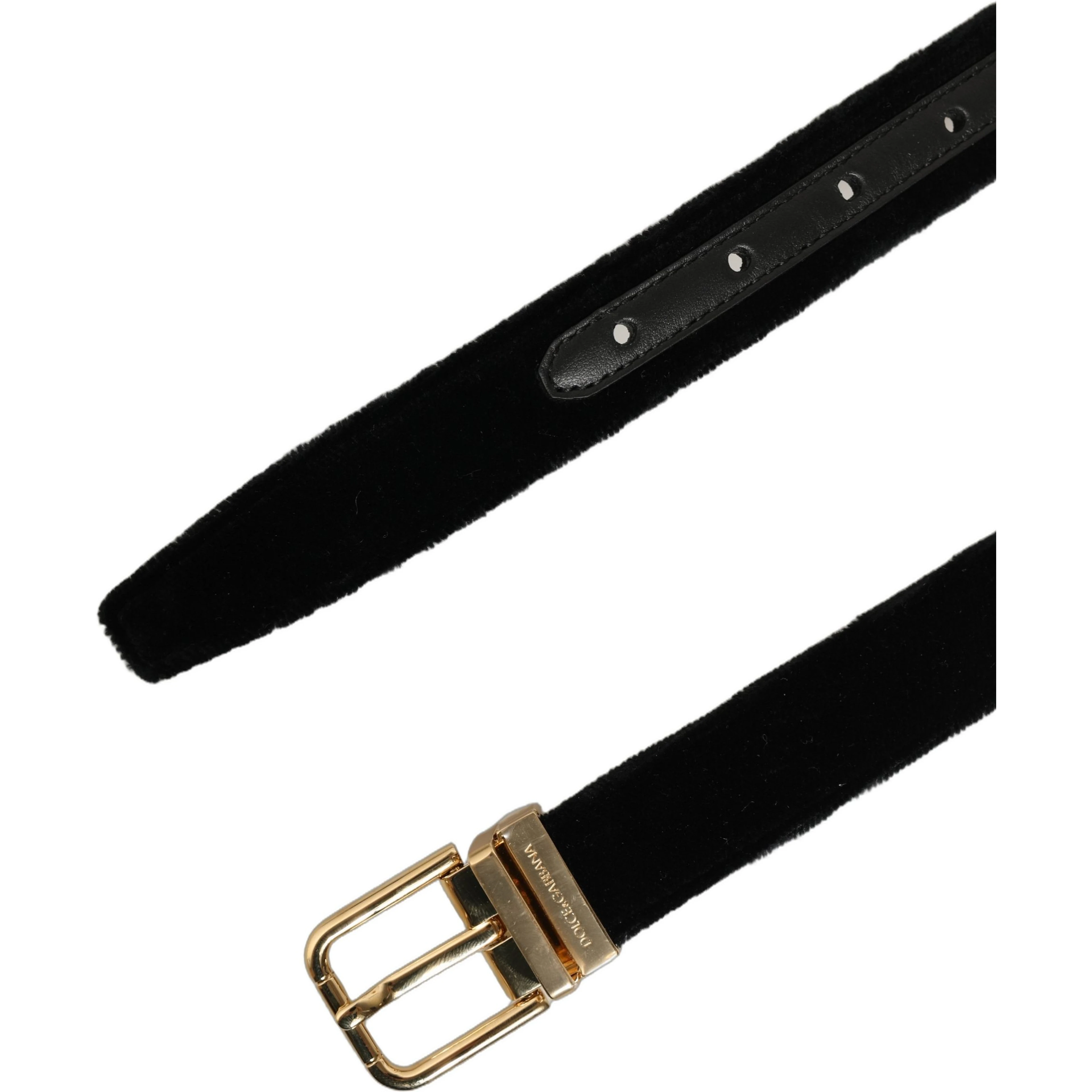 Men Black Velvet Gold Tone Metal Buckle Belt