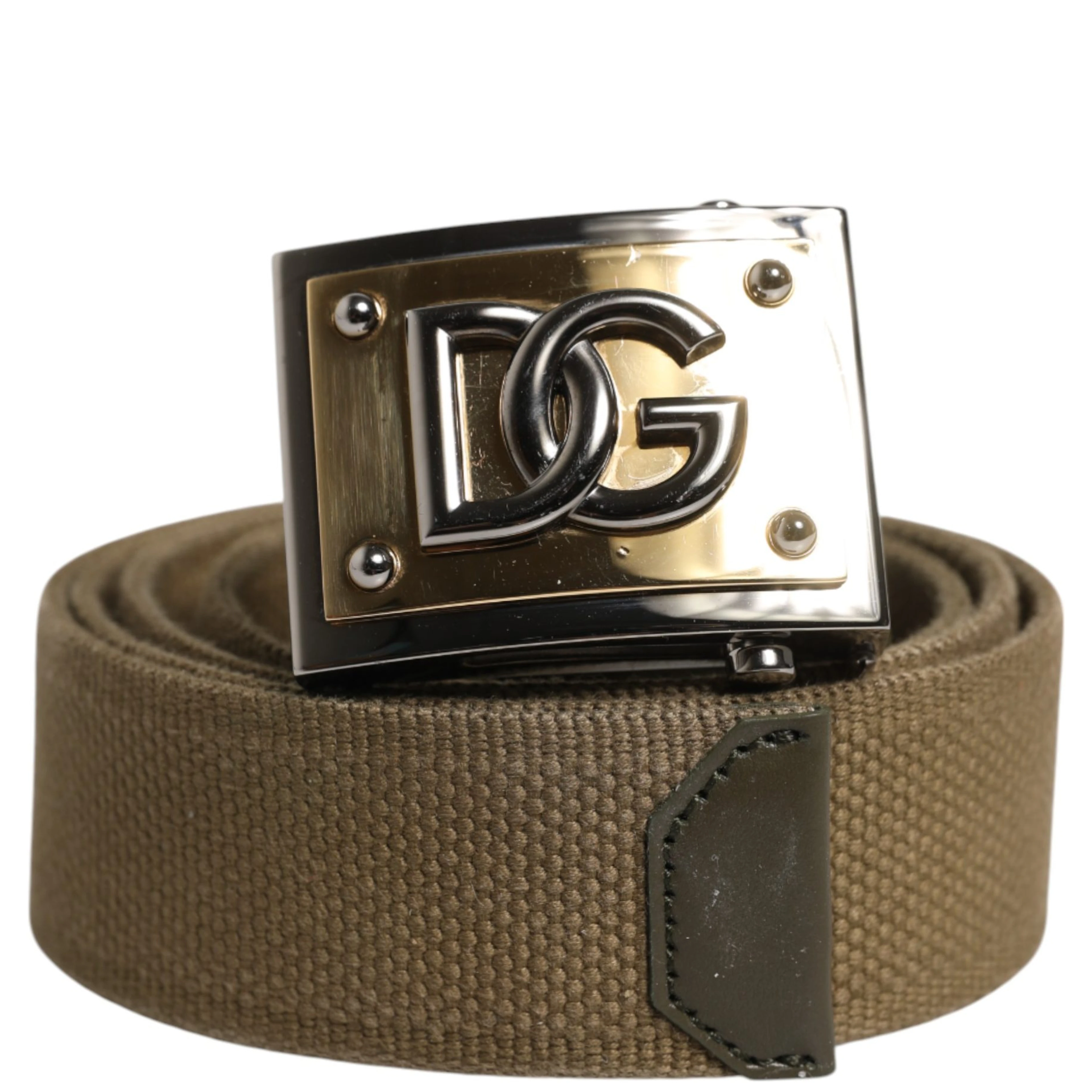 Men Military Green DG Logo Plaque Buckle Belt