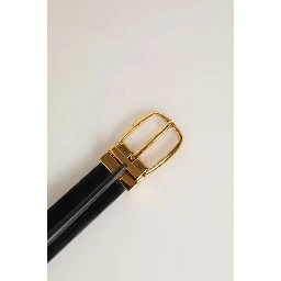 Black Leather Gold Tone Metal Buckle Belt