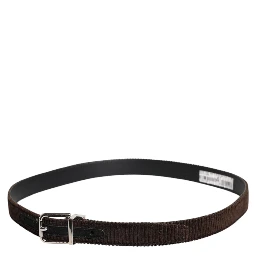Men Brown Velvet Ridged Silver Buckle Belt