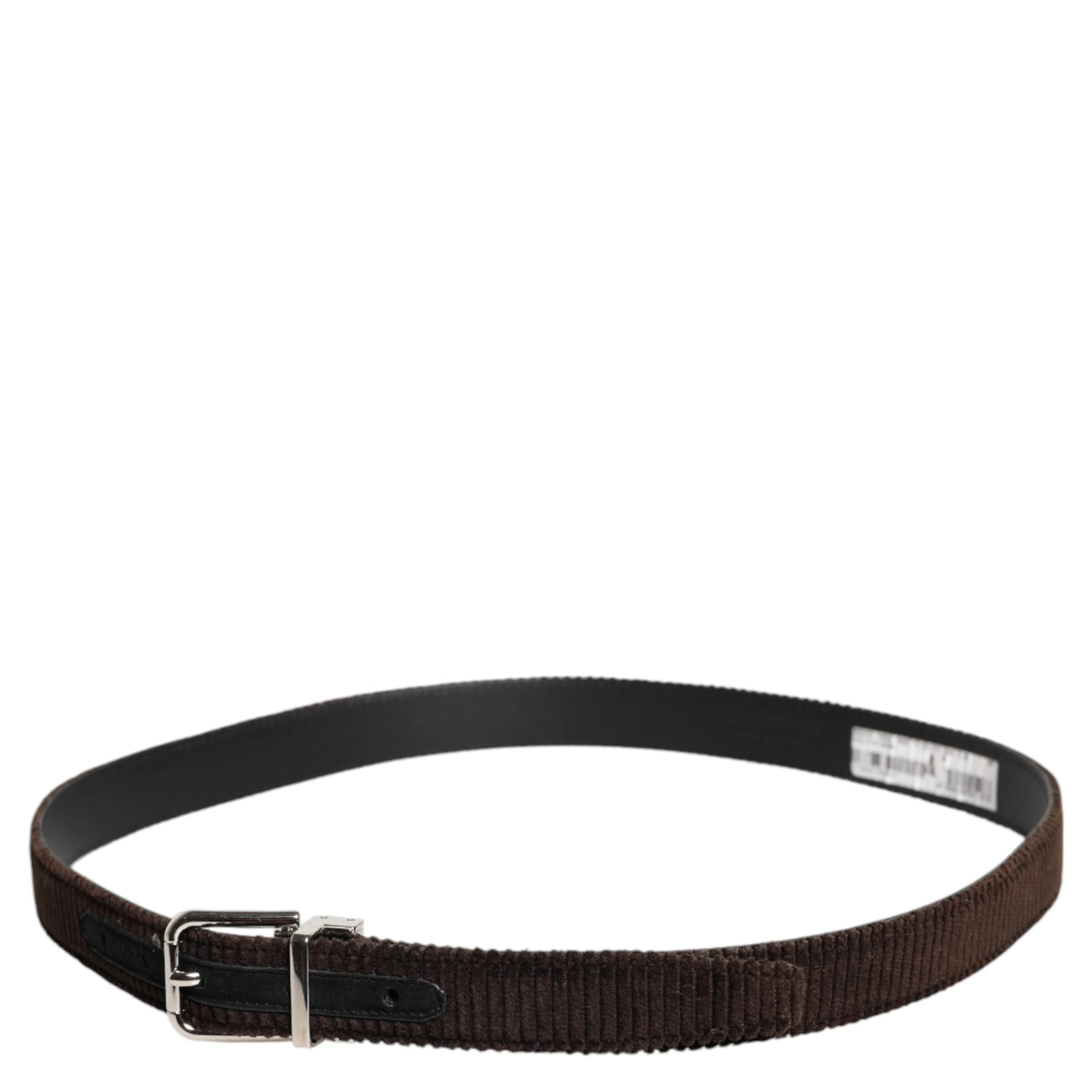 Men Brown Velvet Ridged Silver Buckle Belt