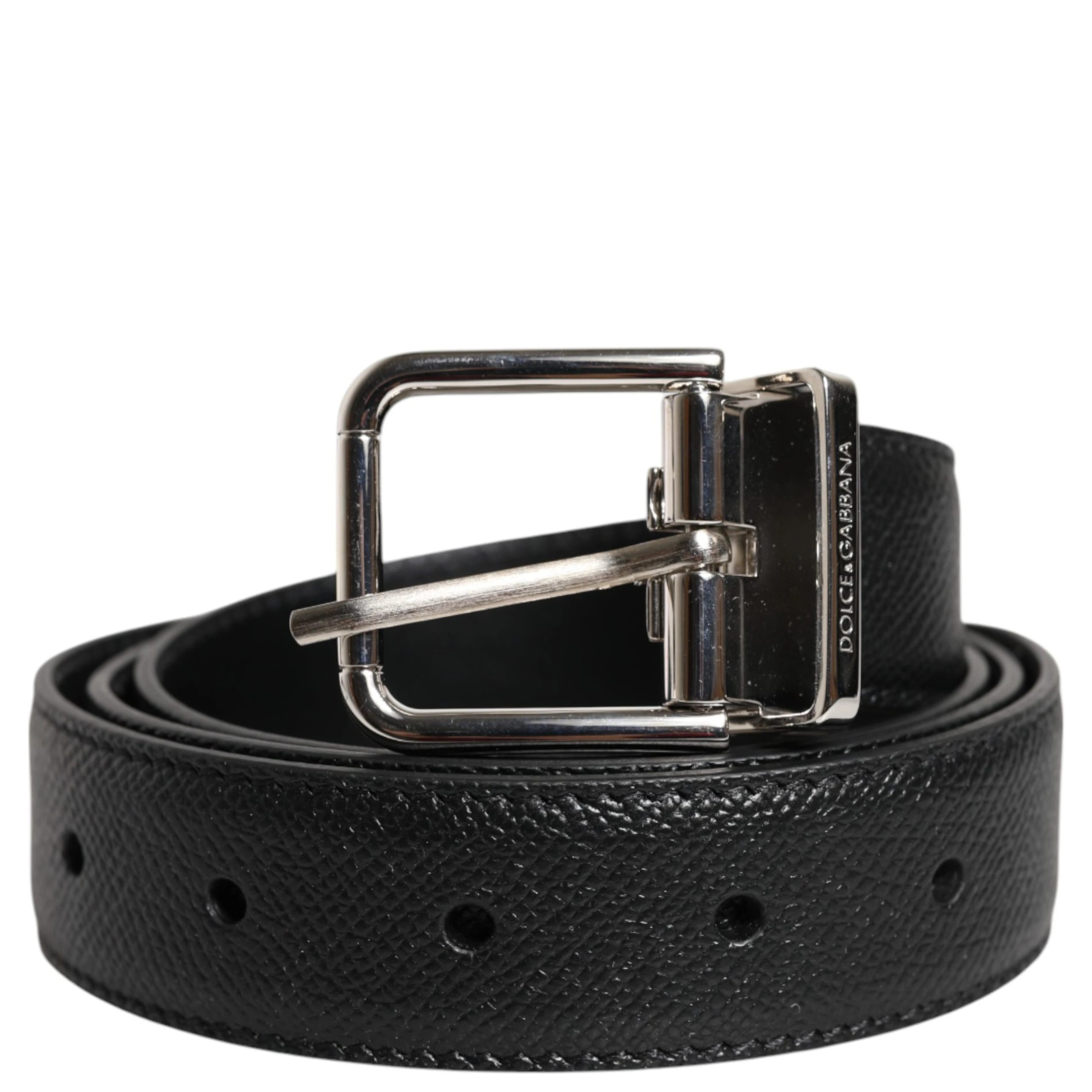 Black Calf Leather Classic Silver Buckle Belt