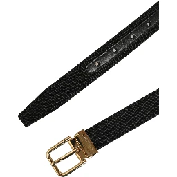 Black Canvas Leather Gold Metal Buckle Belt
