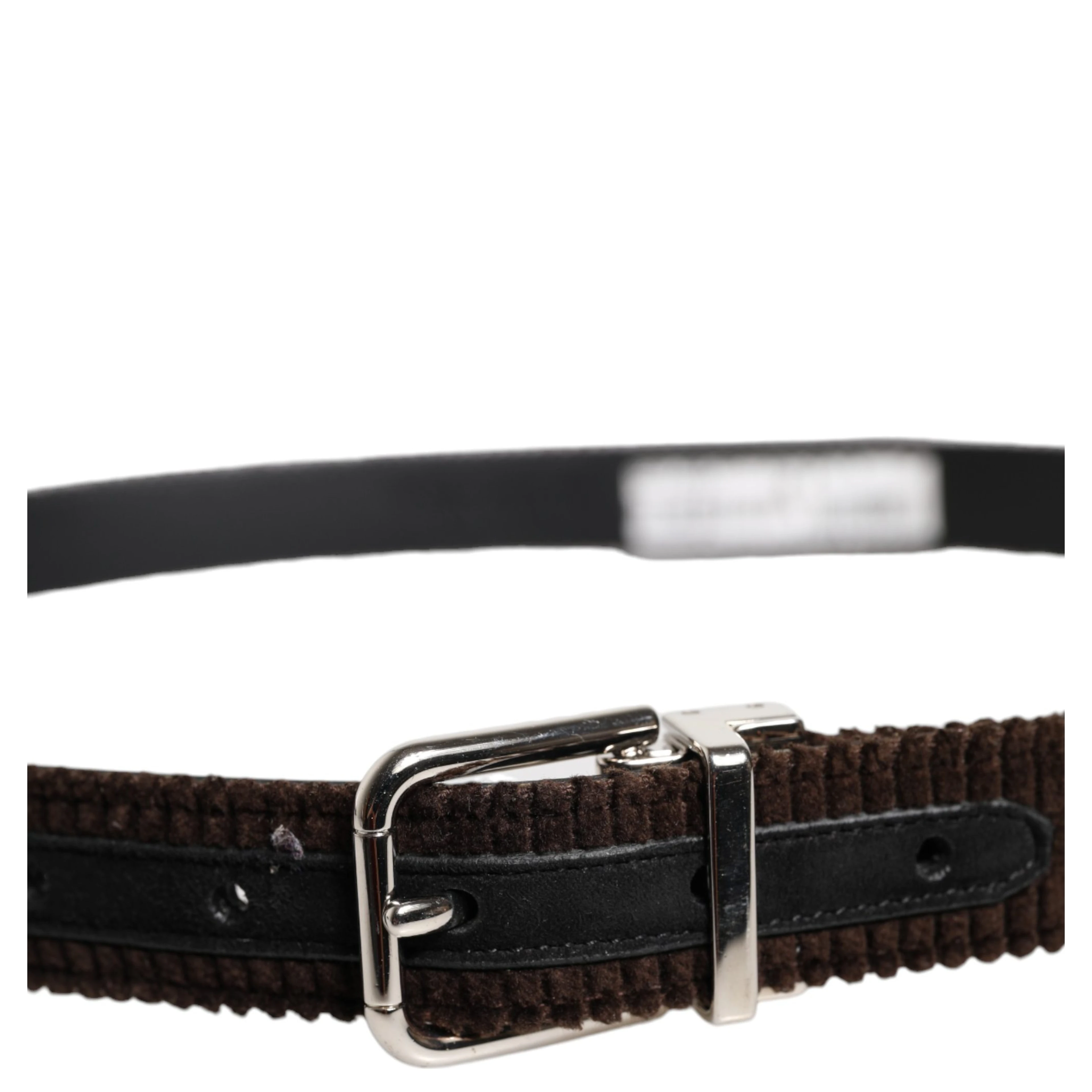 Men Brown Velvet Ridged Silver Buckle Belt