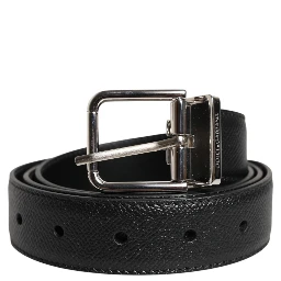 Black Calf Leather Classic Silver Buckle Belt