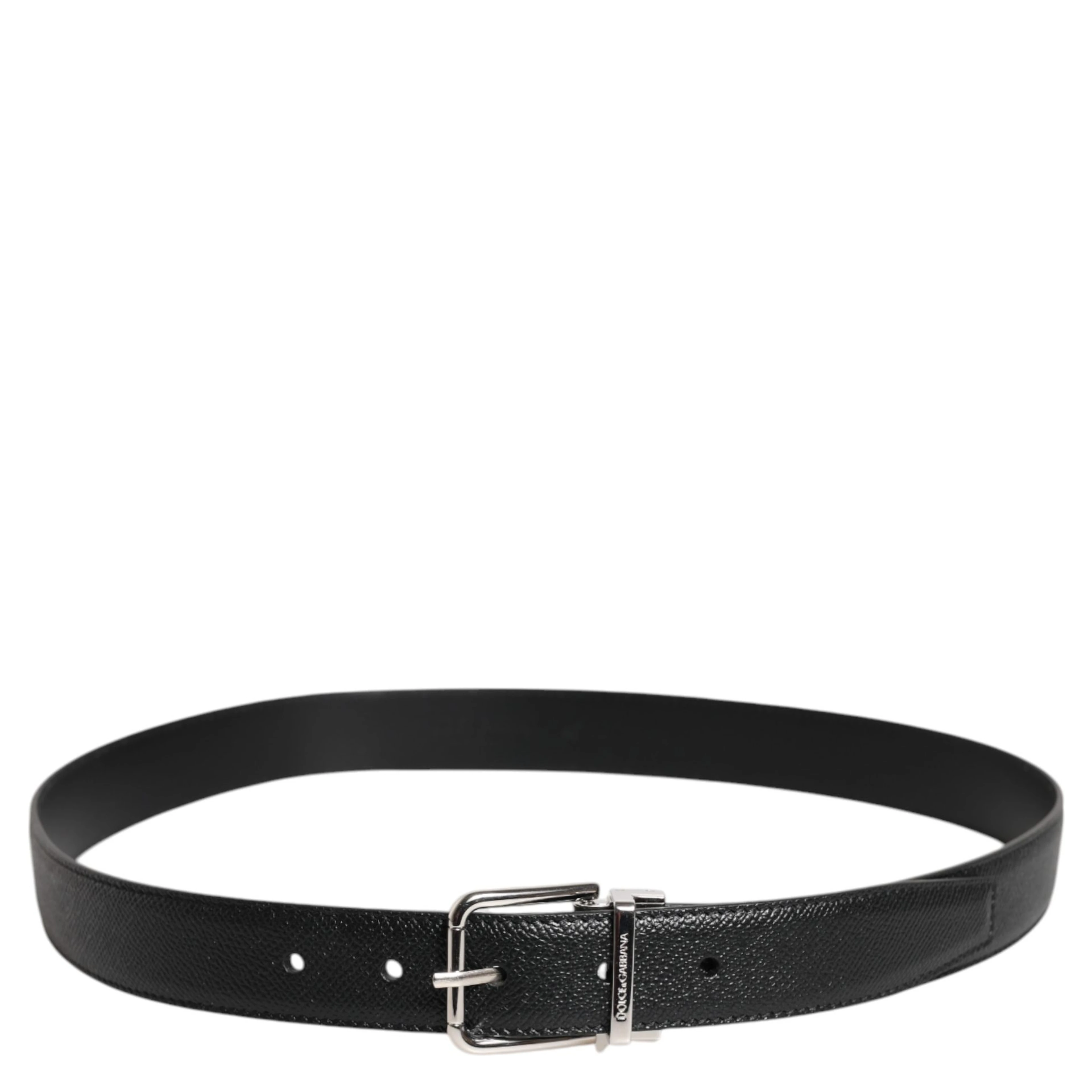 Black Calf Leather Classic Silver Buckle Belt