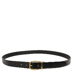 Black Leather Gold Tone Metal Buckle Belt