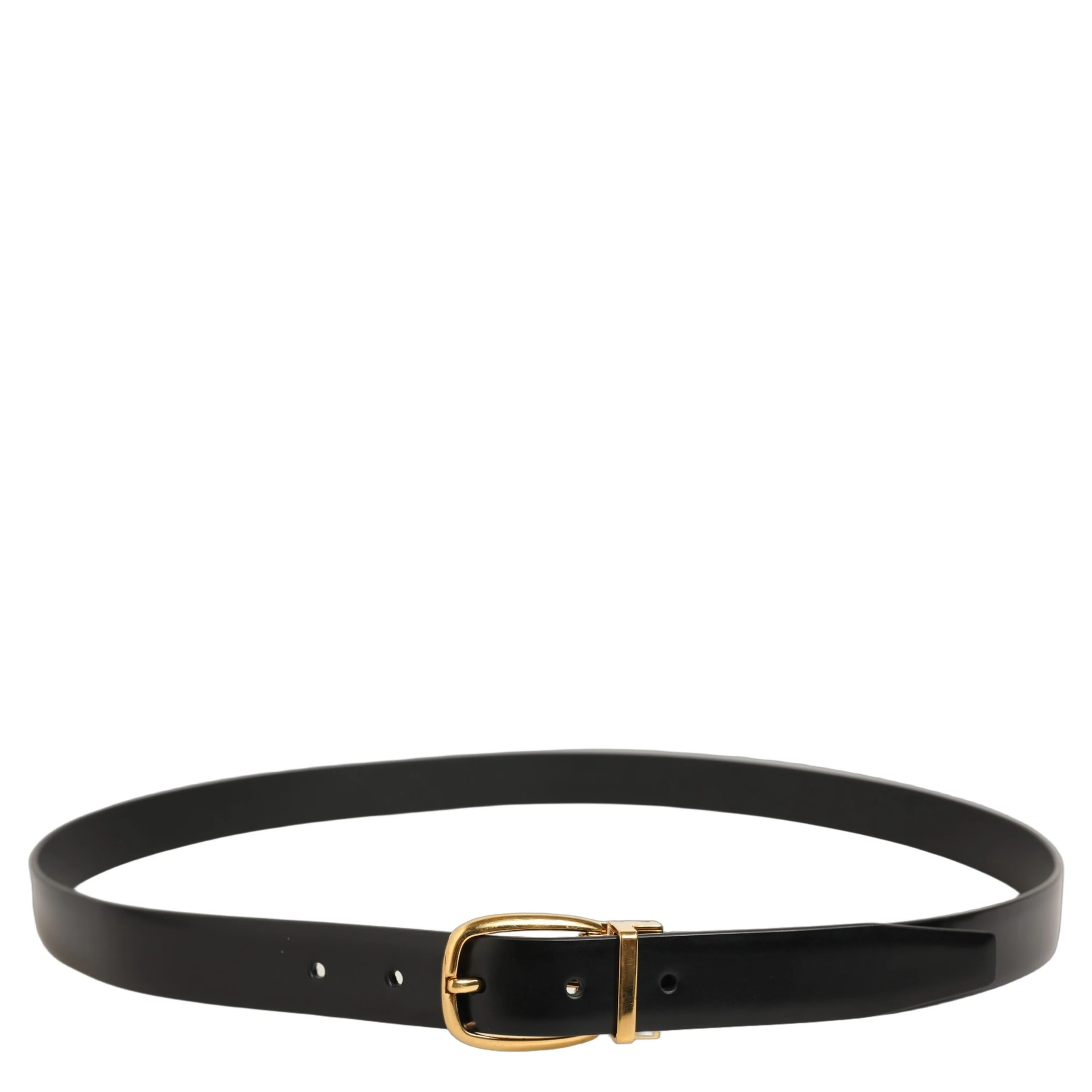 Black Leather Gold Tone Metal Buckle Belt