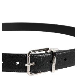 Black Calf Leather Classic Silver Buckle Belt