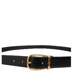 Black Leather Gold Tone Metal Buckle Belt