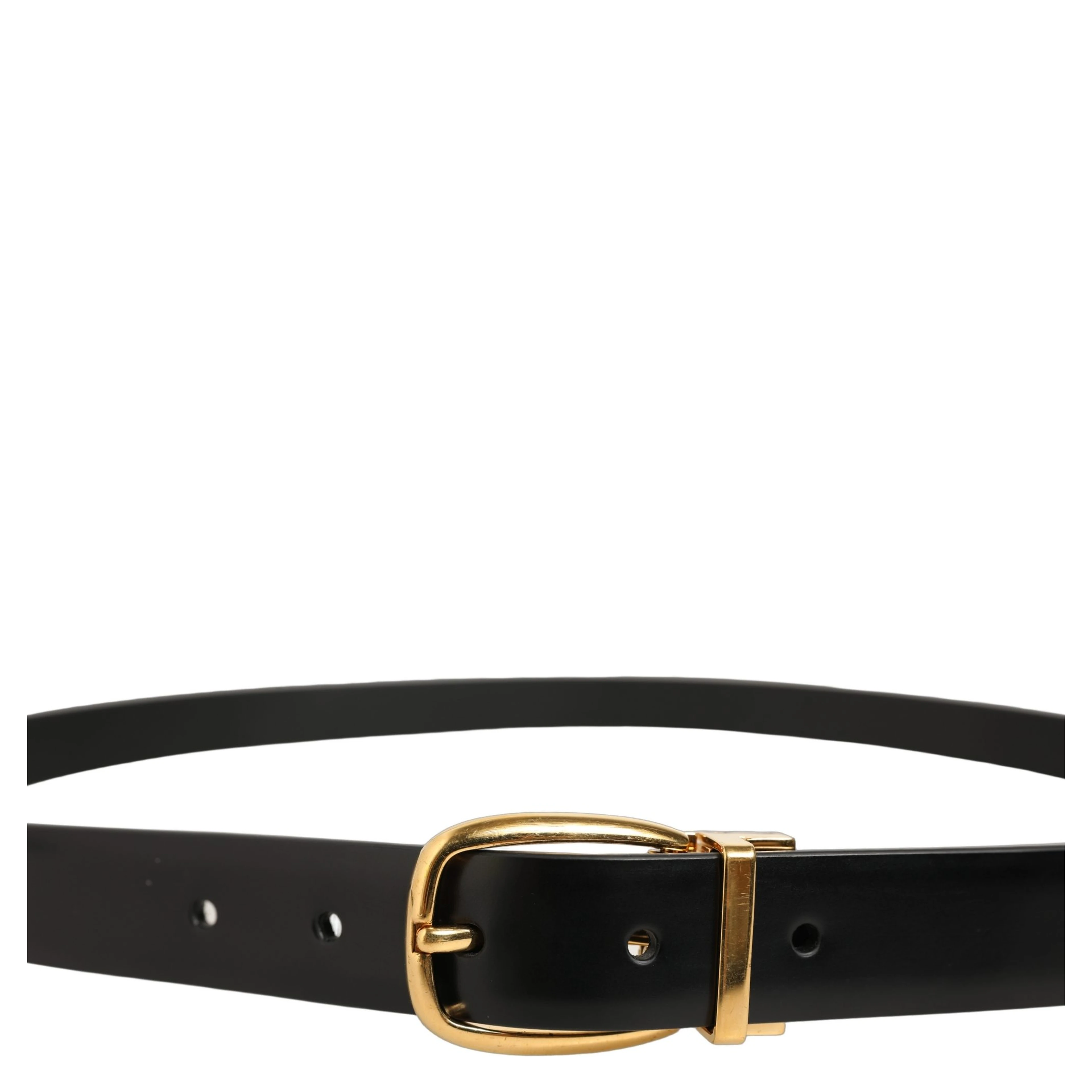 Black Leather Gold Tone Metal Buckle Belt