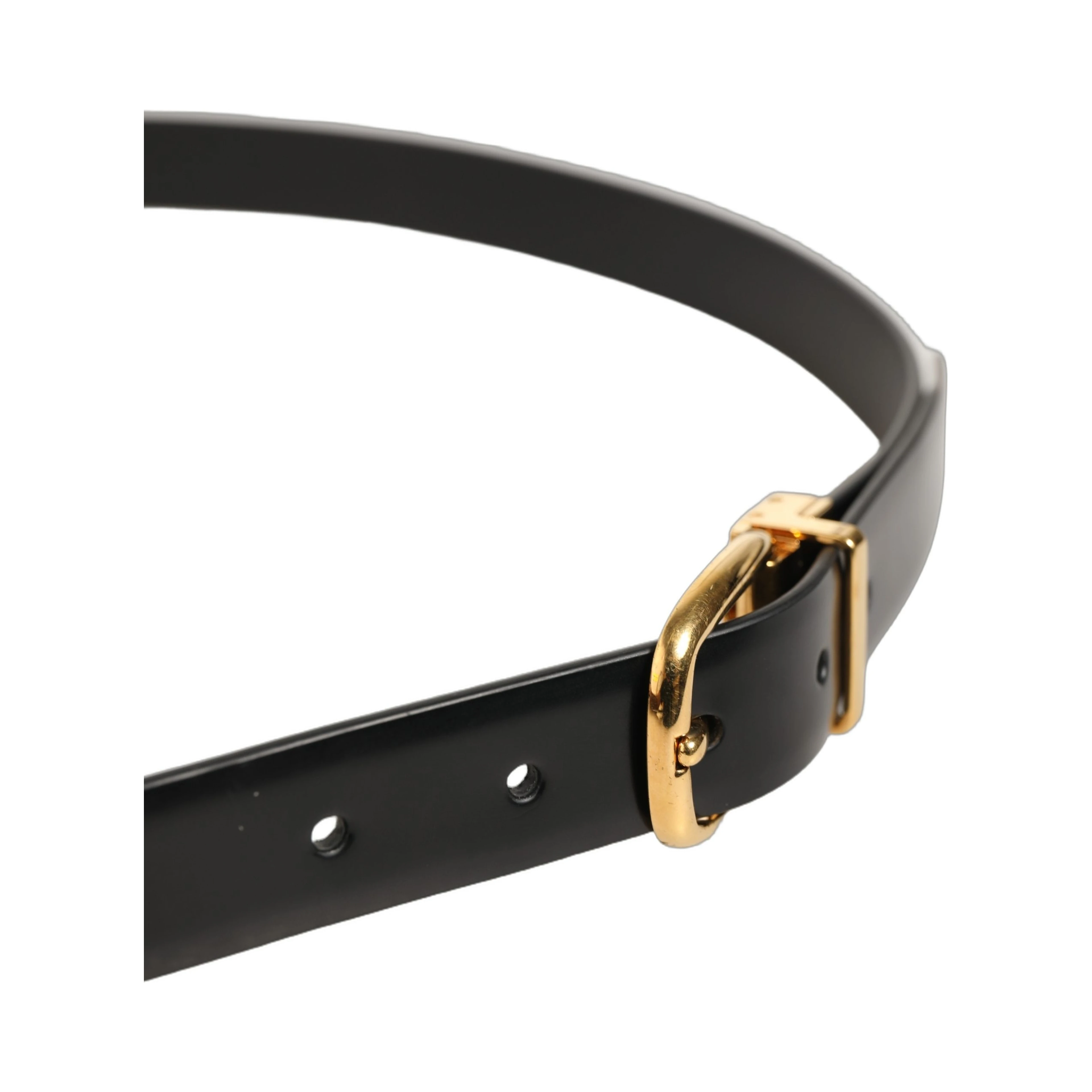 Black Leather Gold Tone Metal Buckle Belt
