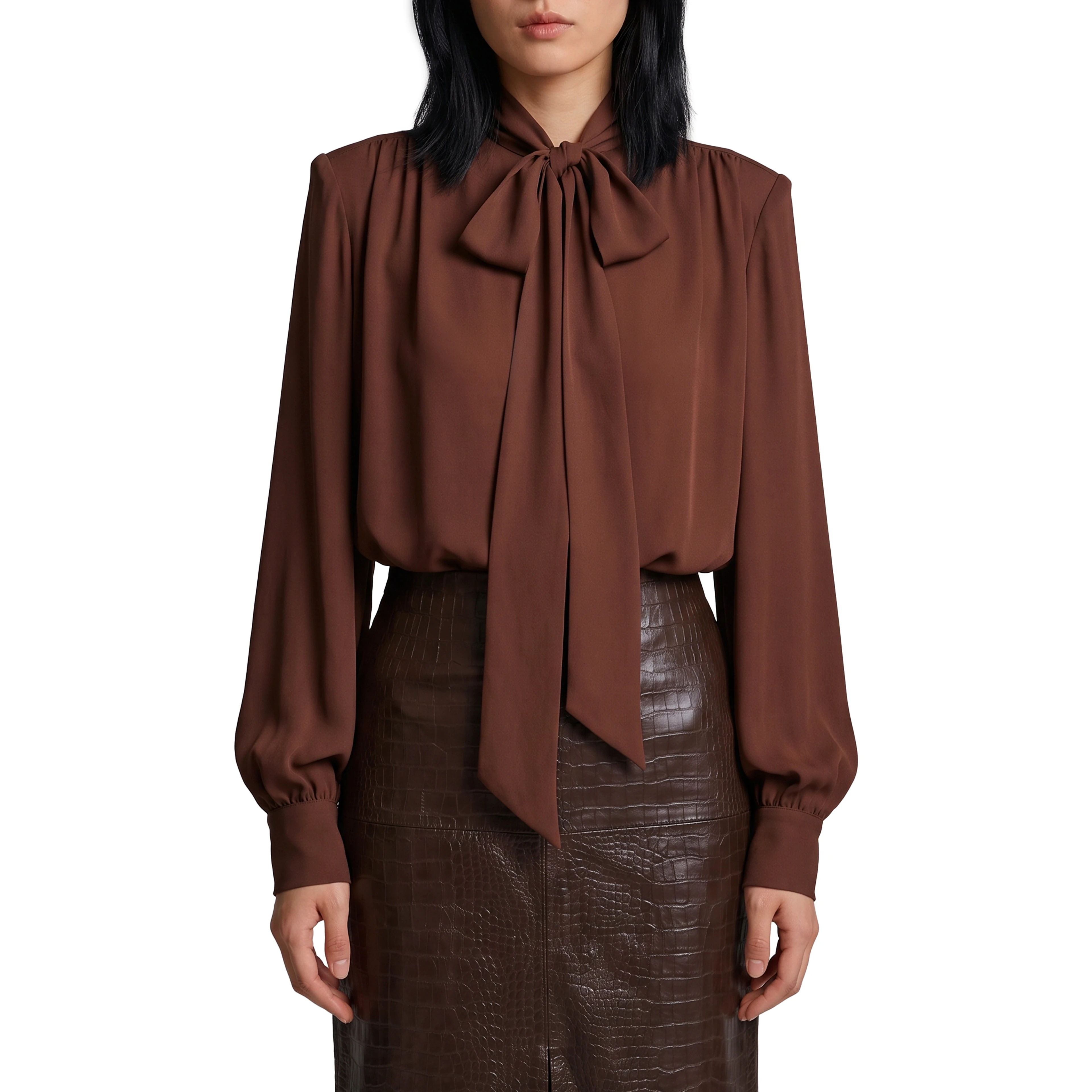 Silk-blouse blouse with bow