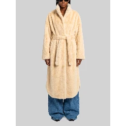 Camel Ravello faux fur robe coat