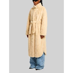 Camel Ravello faux fur robe coat