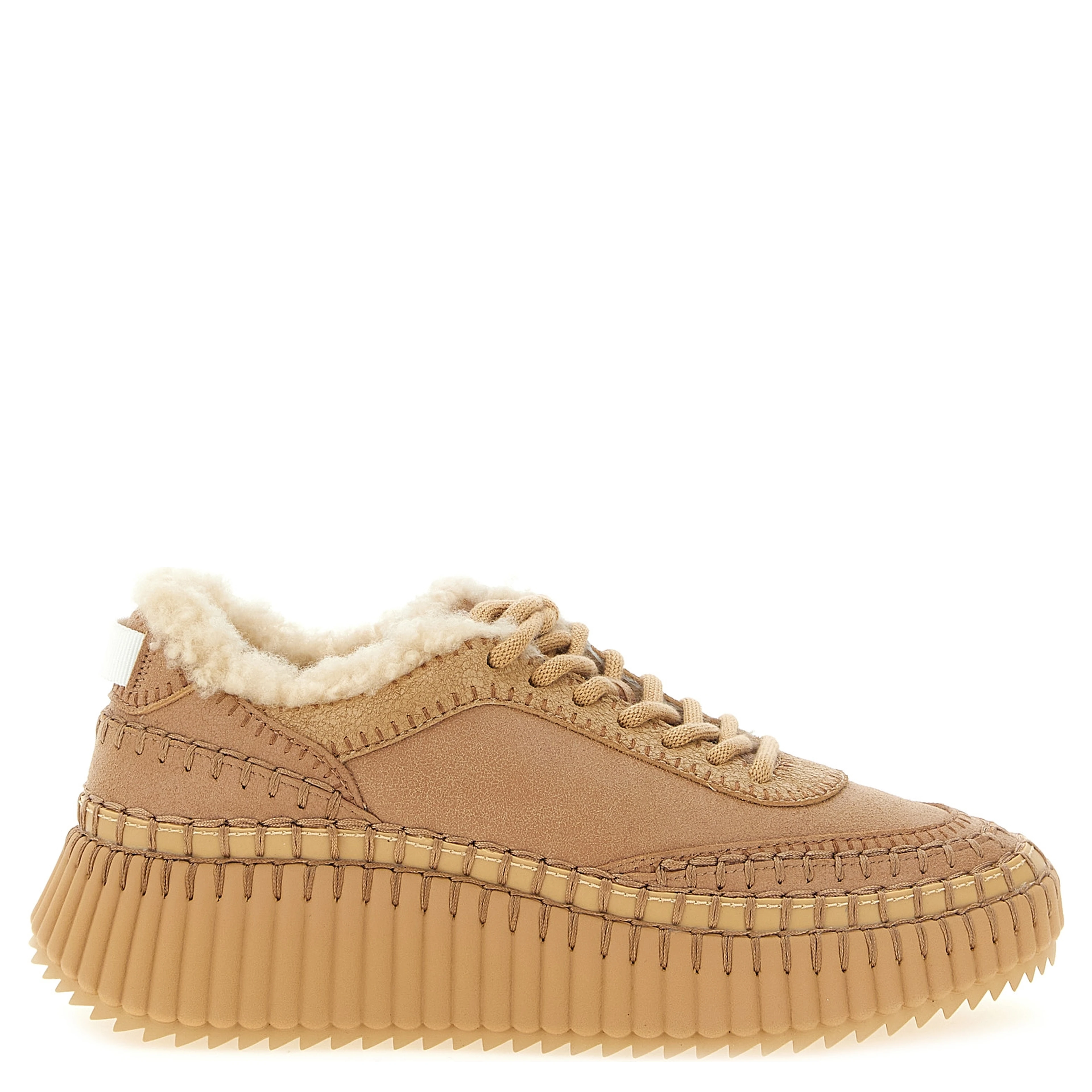 Beige Lambskin Chunky Sneakers
