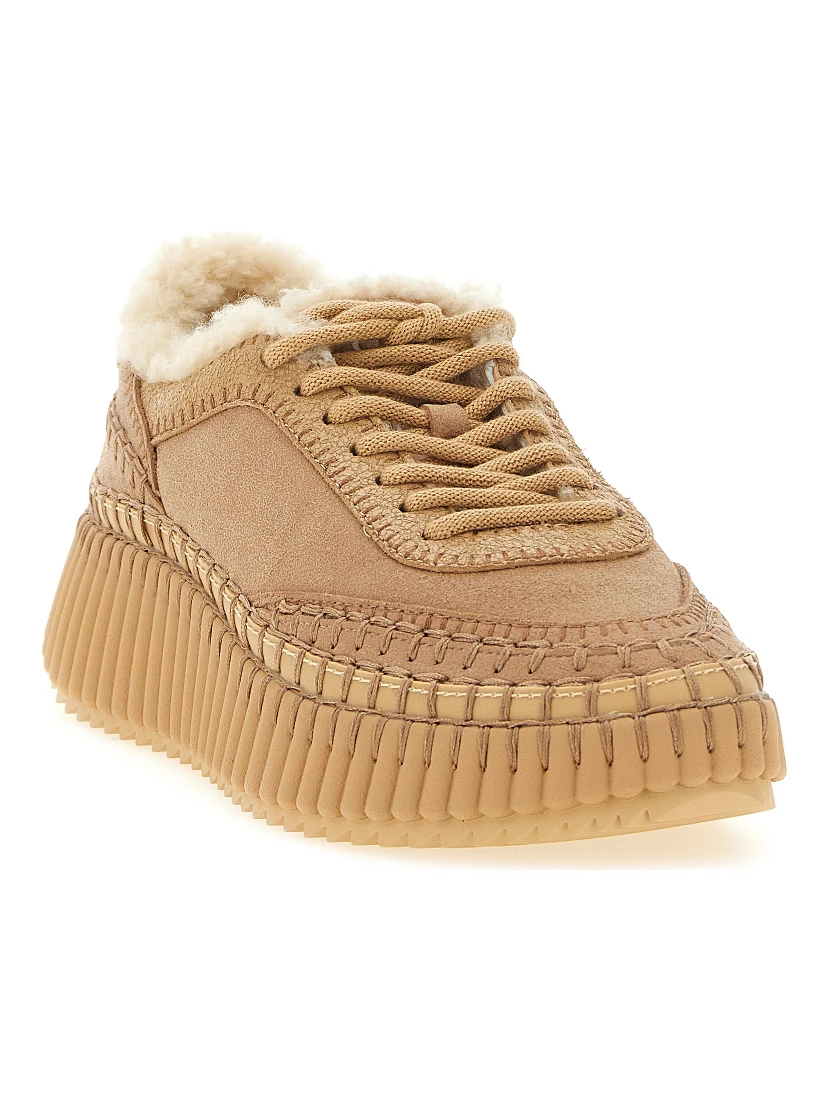 Beige Lambskin Chunky Sneakers