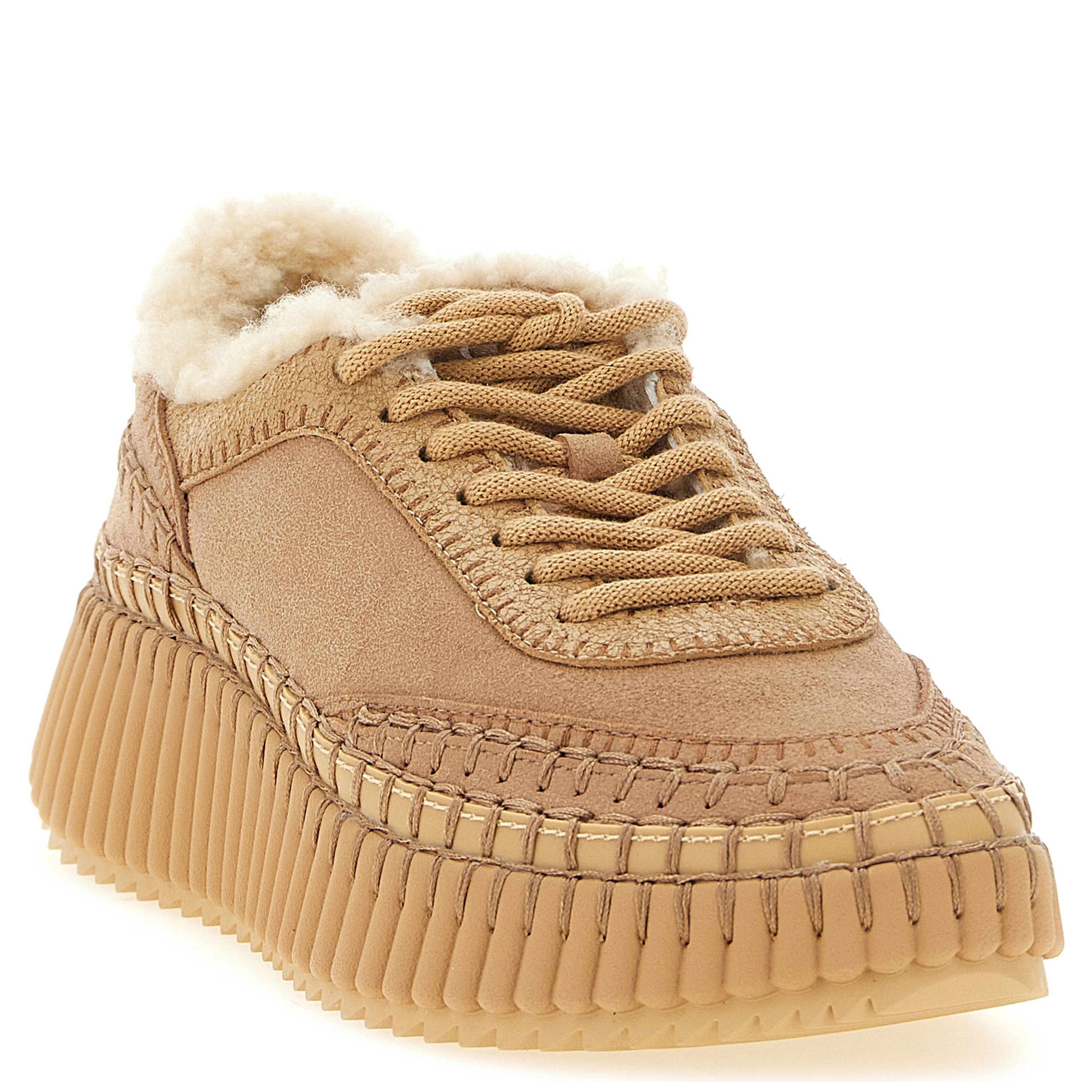 Beige Lambskin Chunky Sneakers