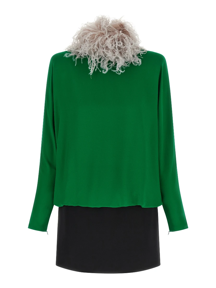 Bicolor Silk Short Dress