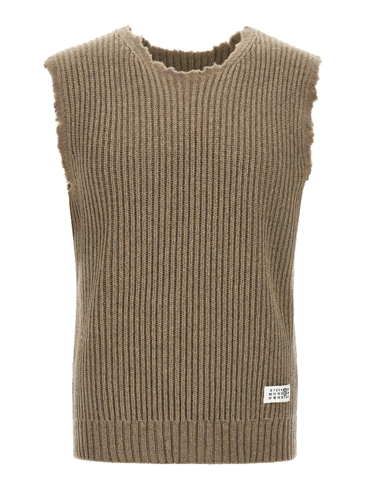 Beige Wool Sleeveles Sweater