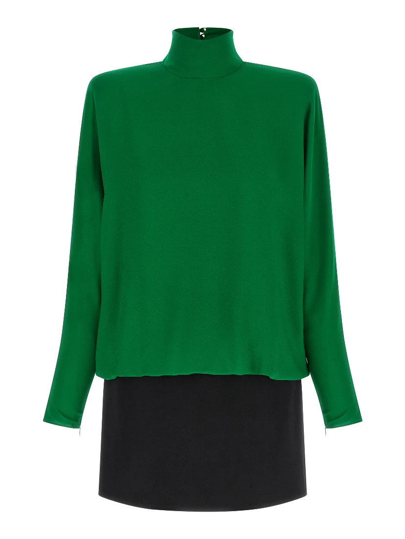 Bicolor Silk Short Dress