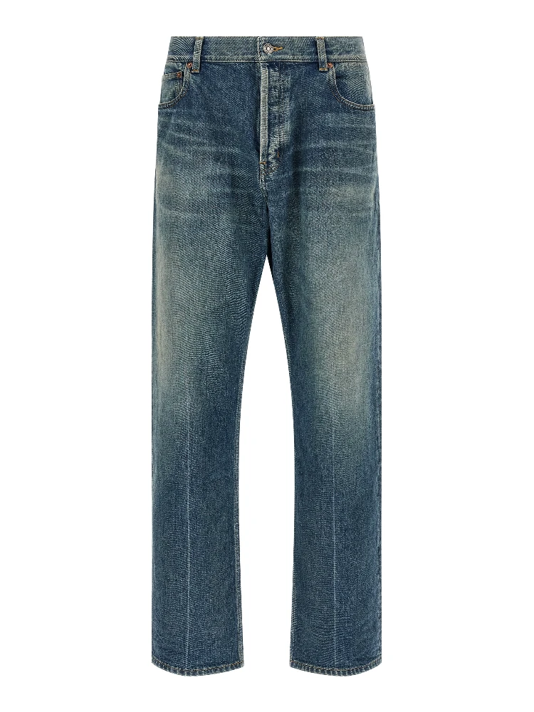 Blue Cotton Tapered Jeans