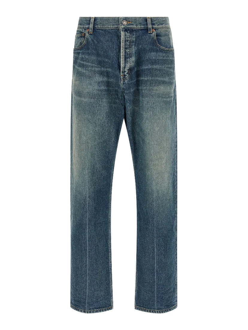 Blue Cotton Tapered Jeans