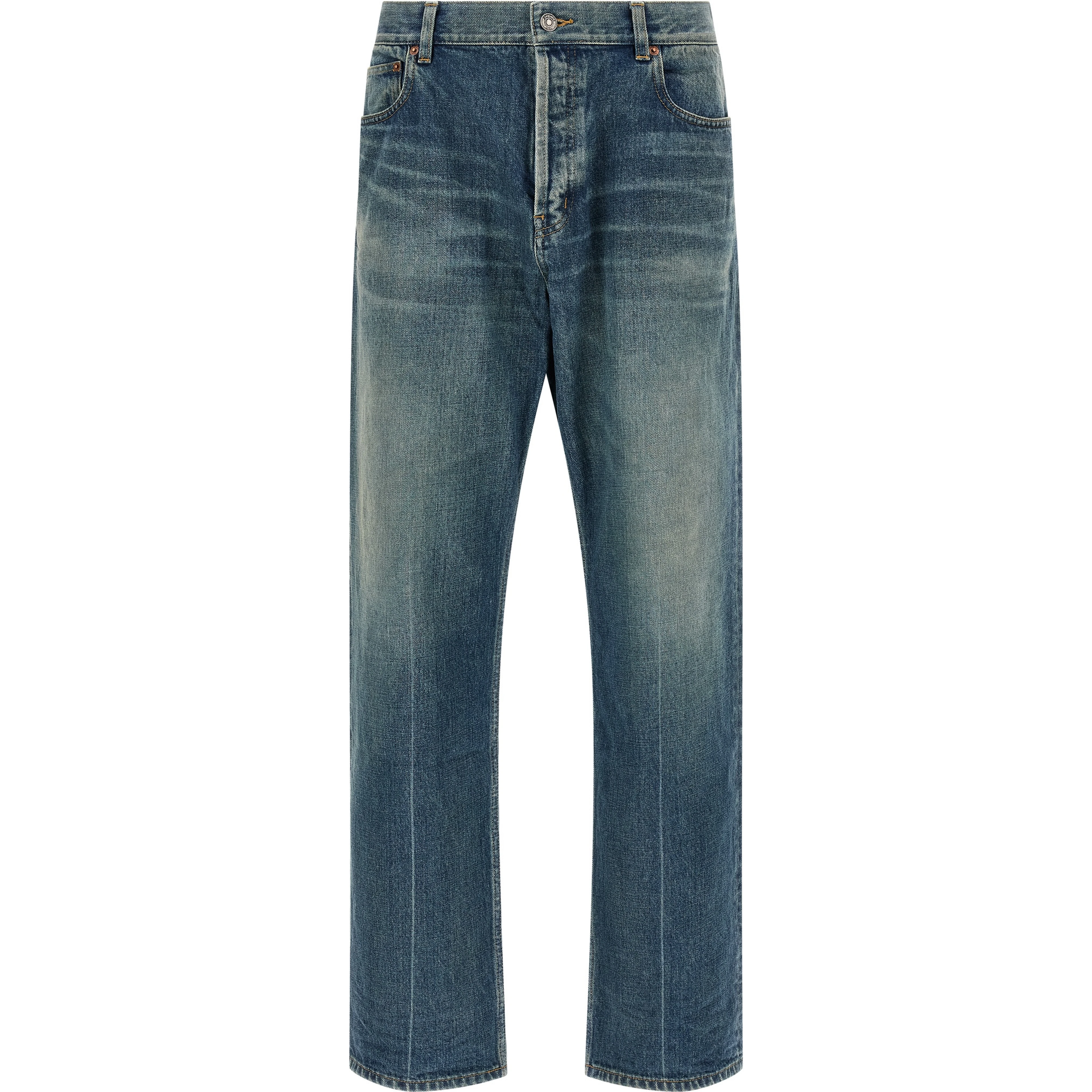 Blue Cotton Tapered Jeans