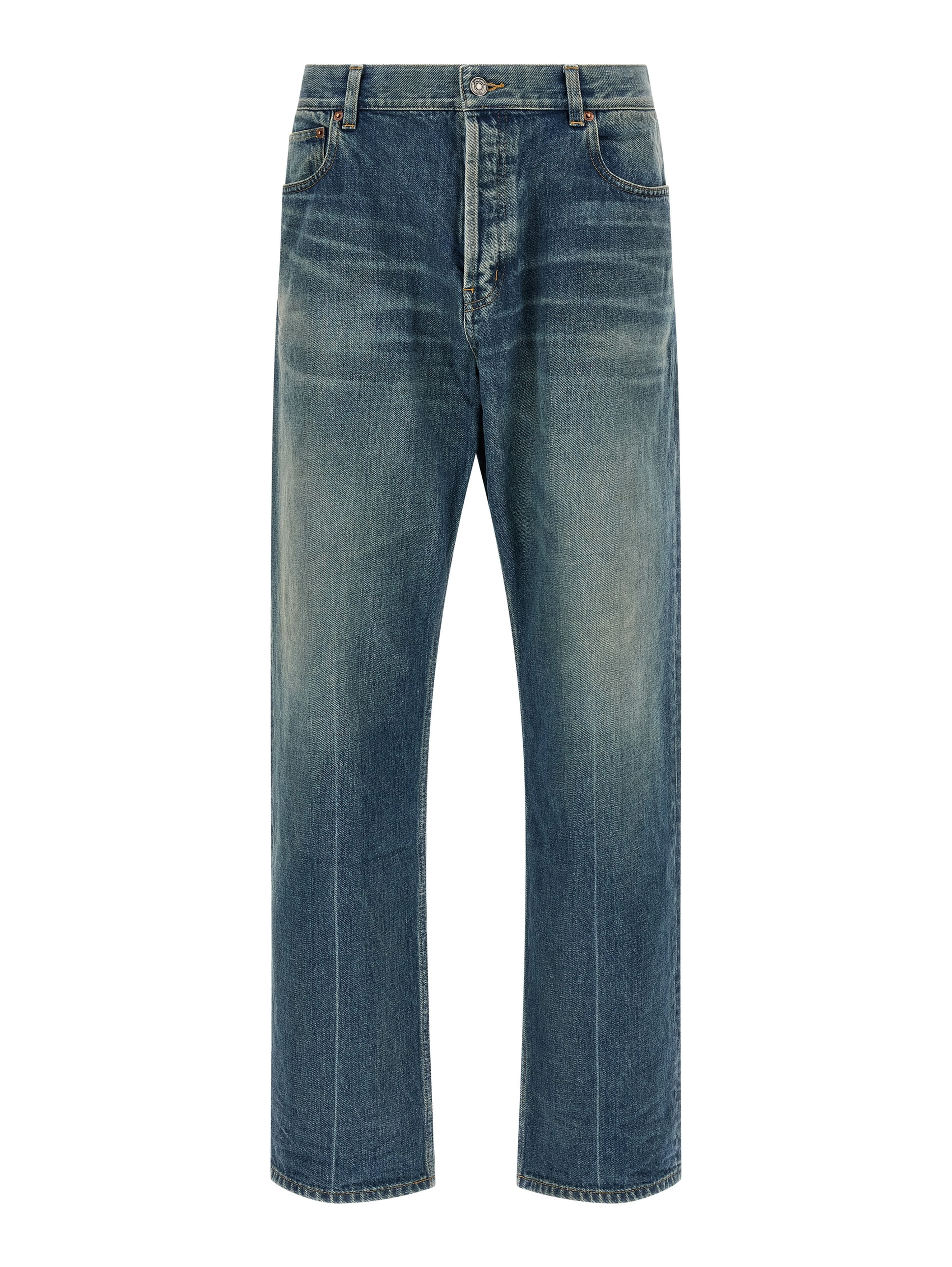 Blue Cotton Tapered Jeans