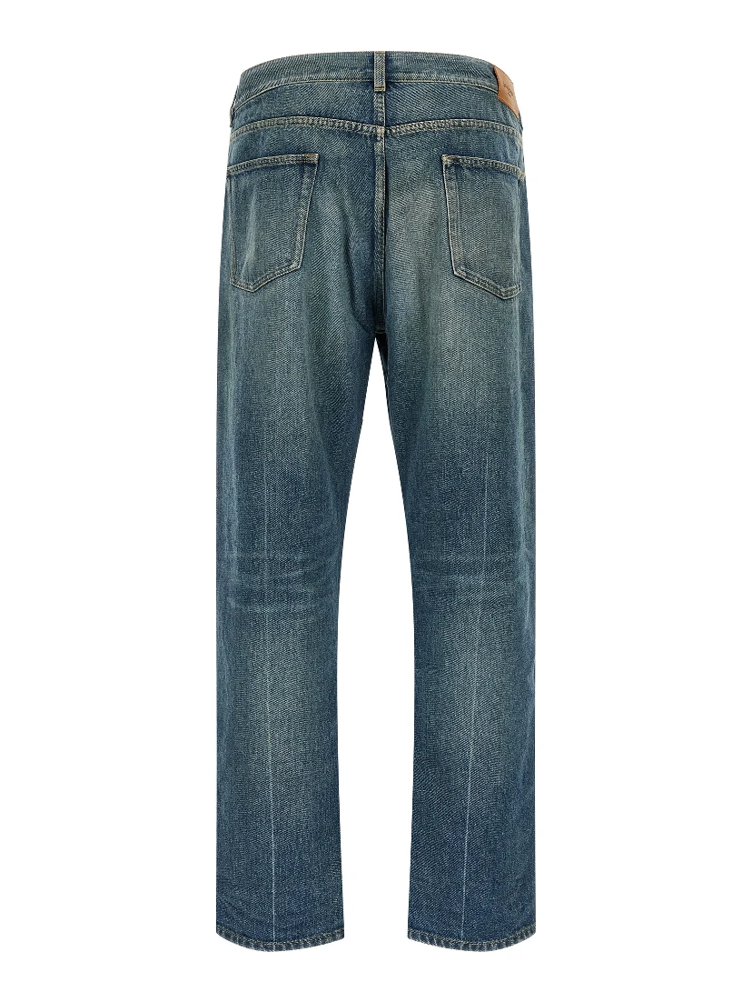 Blue Cotton Tapered Jeans