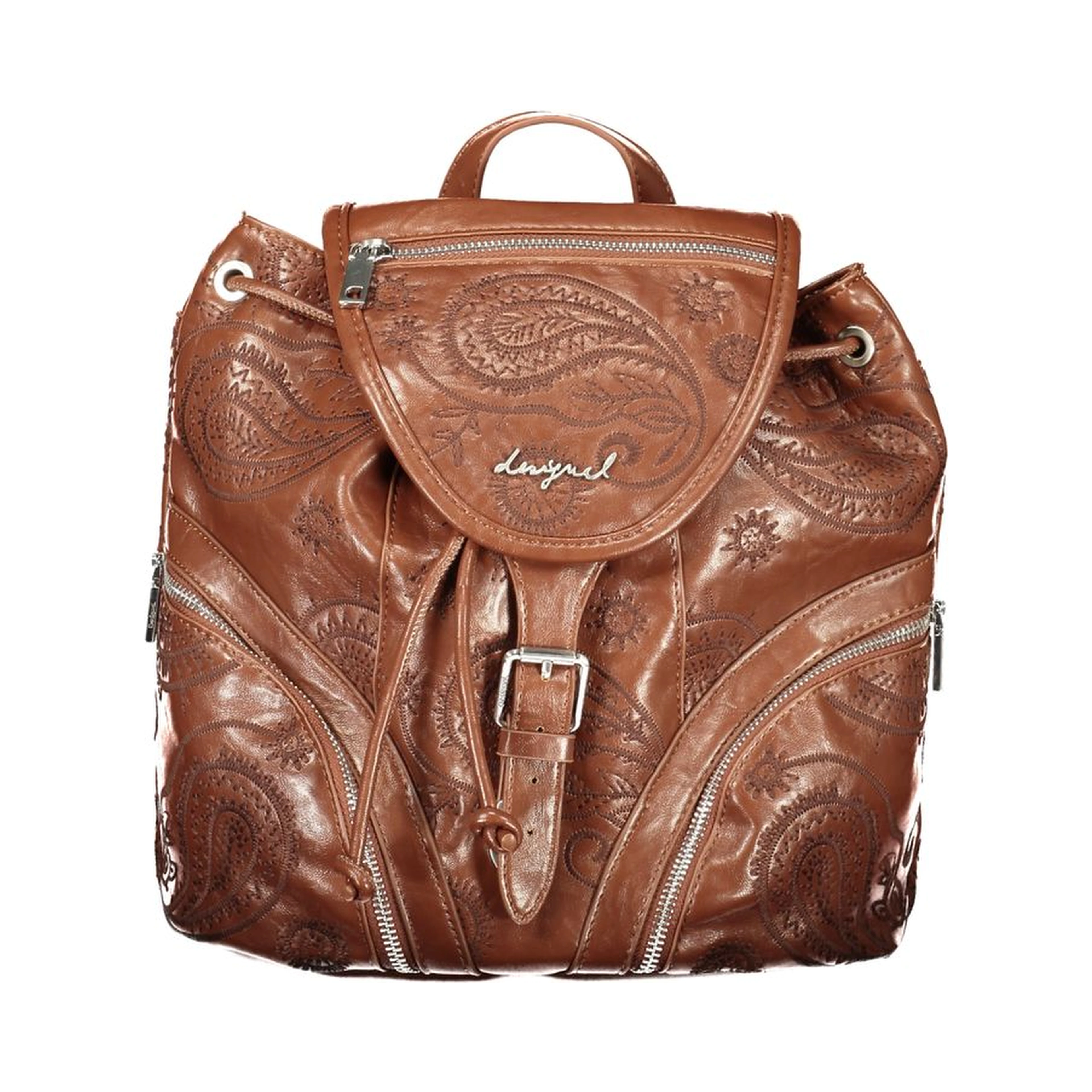 Brown Polyurethane Women's Backpack