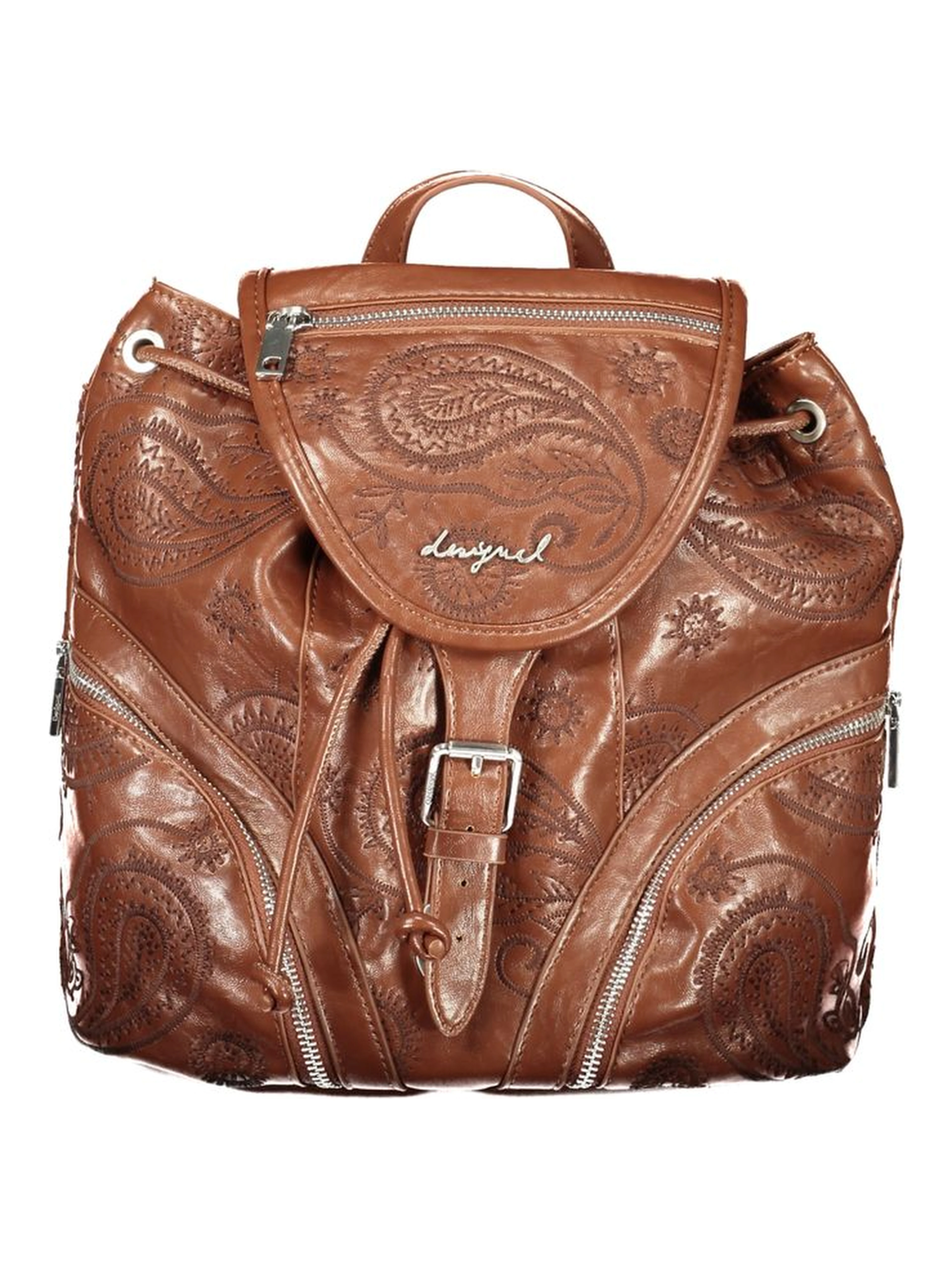 Brown Polyurethane Women's Backpack