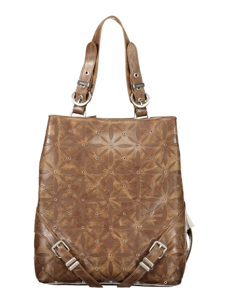 Brown Polyurethane Women's Backpack